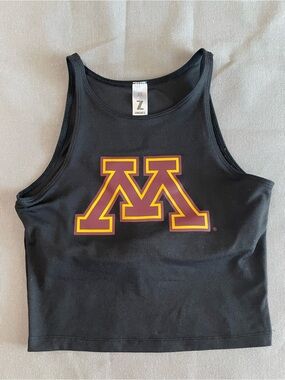 Zoozatz University of Minnesota Black Cropped Tank Top With Built-In Shelf Bra